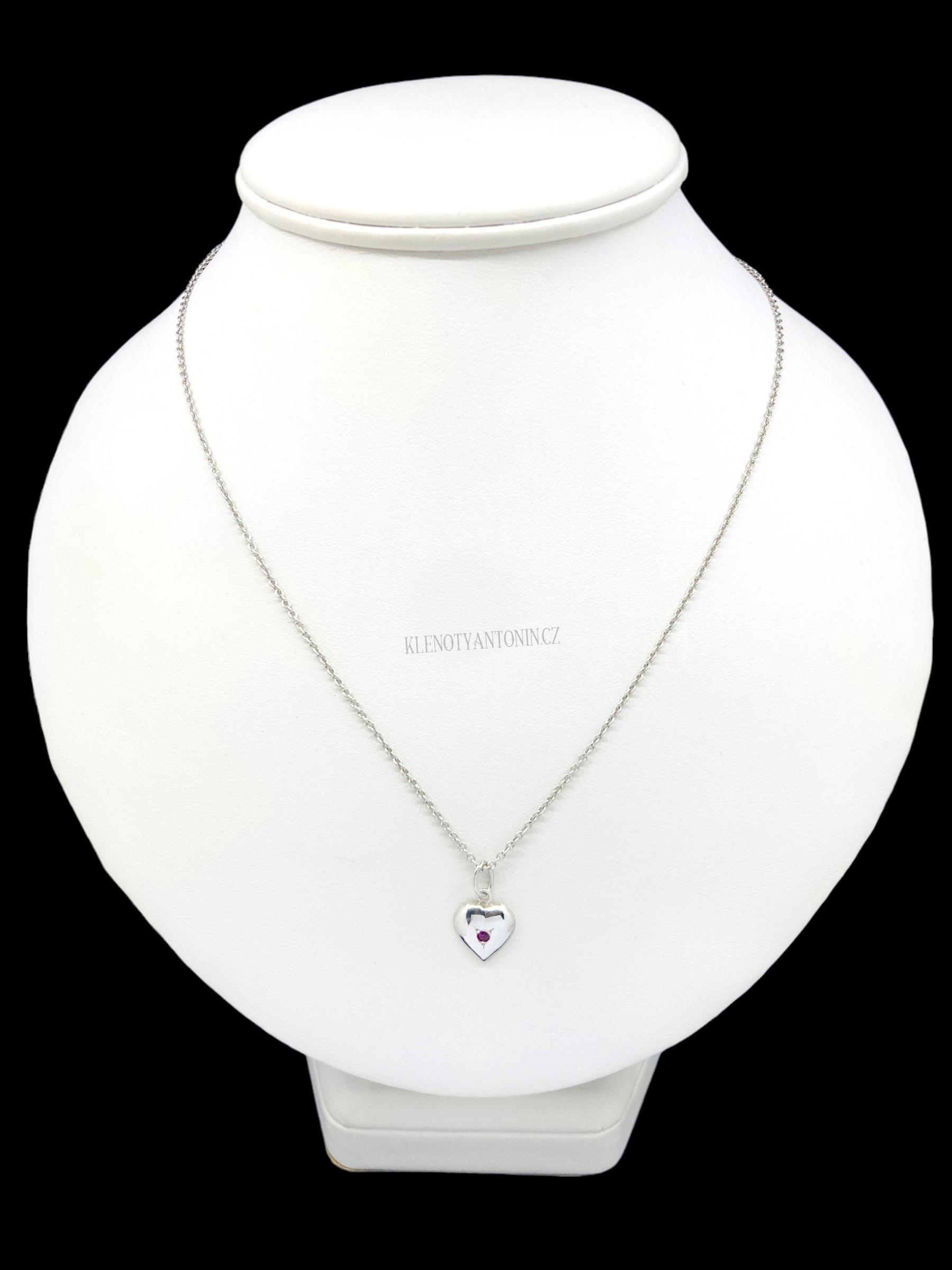 Srdíčko z bílého zlata s růžovým kamenem 180777 (Au 585/1000, 0,75g) 