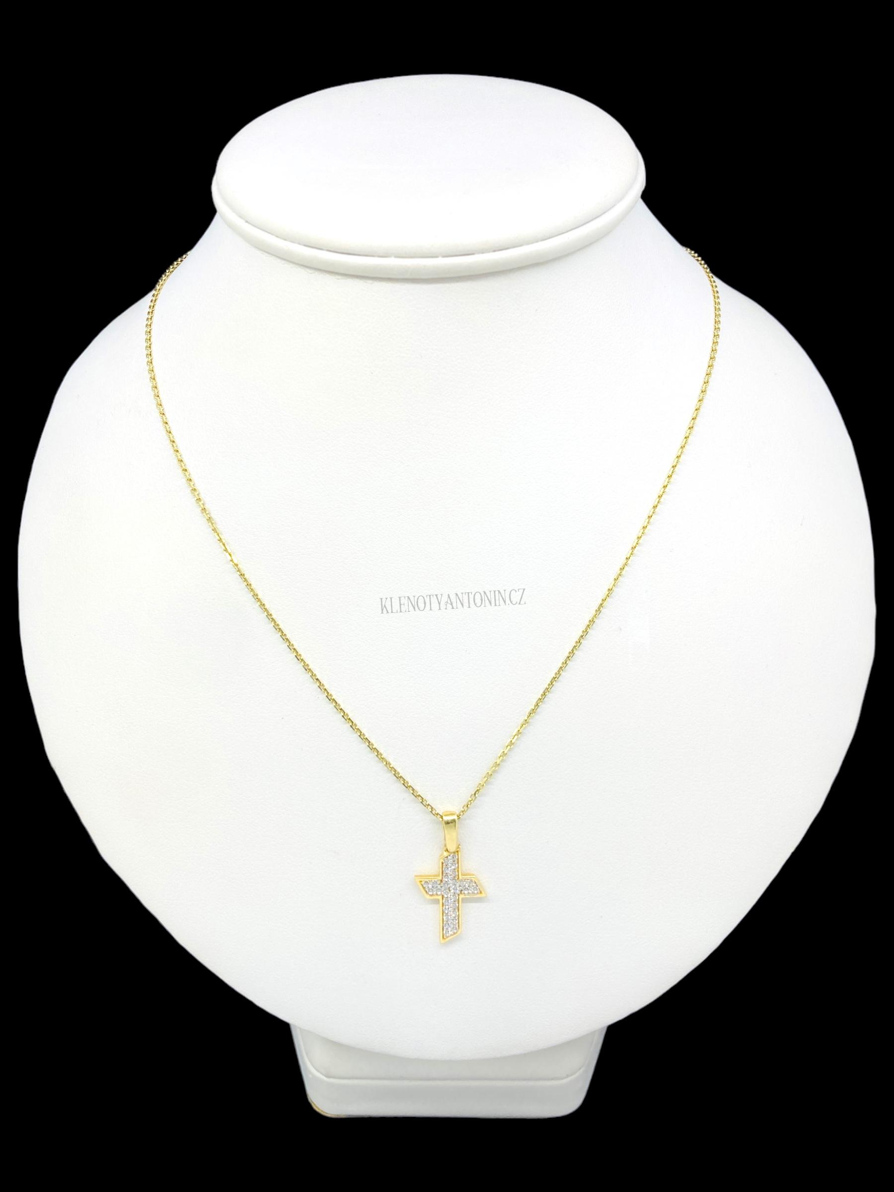 Zlatý přívěsek křížek se zirkony 181618 (Au 585/1000, 1,32g)