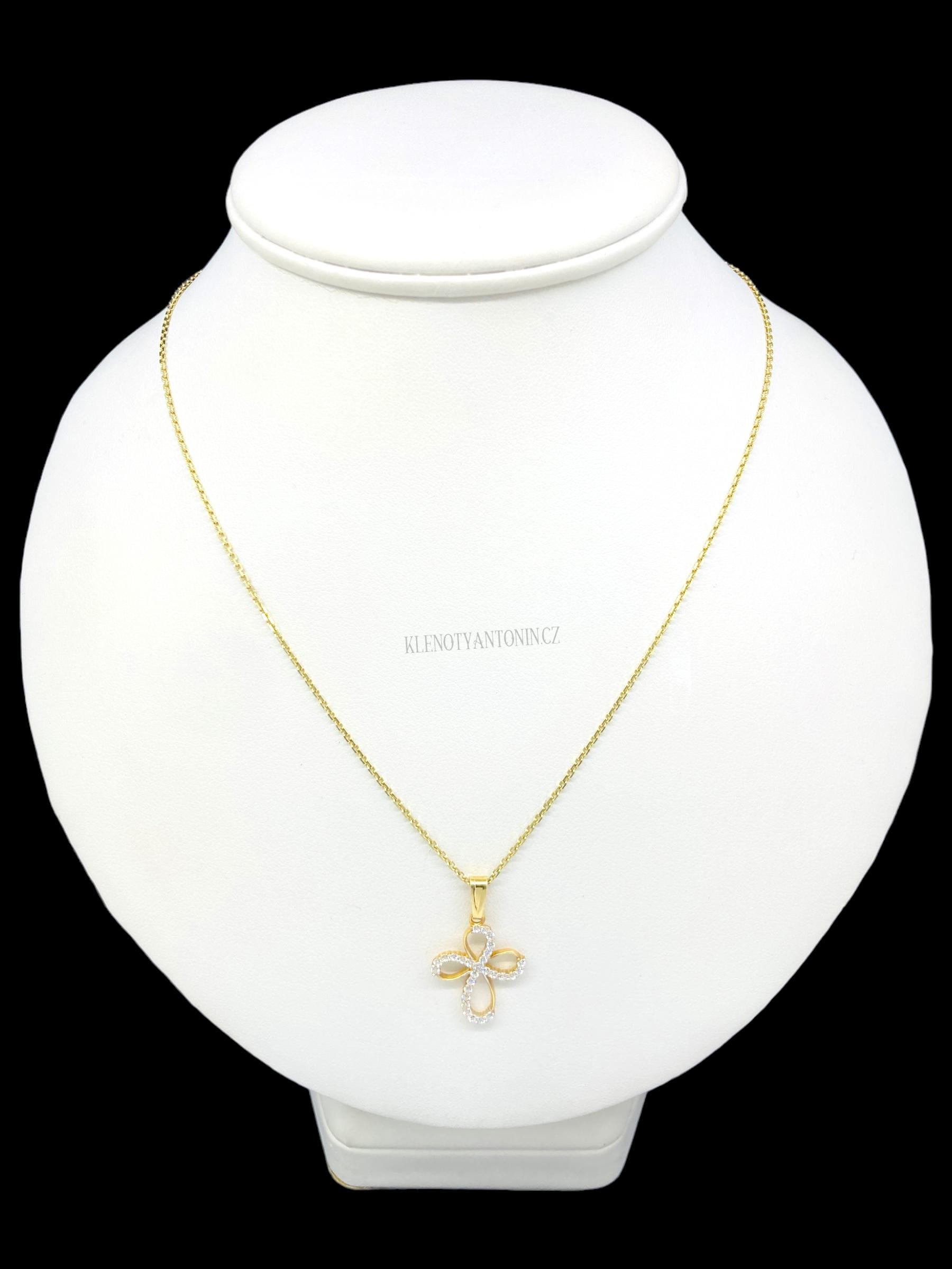 Zlatý přívěsek křížek se zirkony 176808 (Au 585/1000, 1,18g)