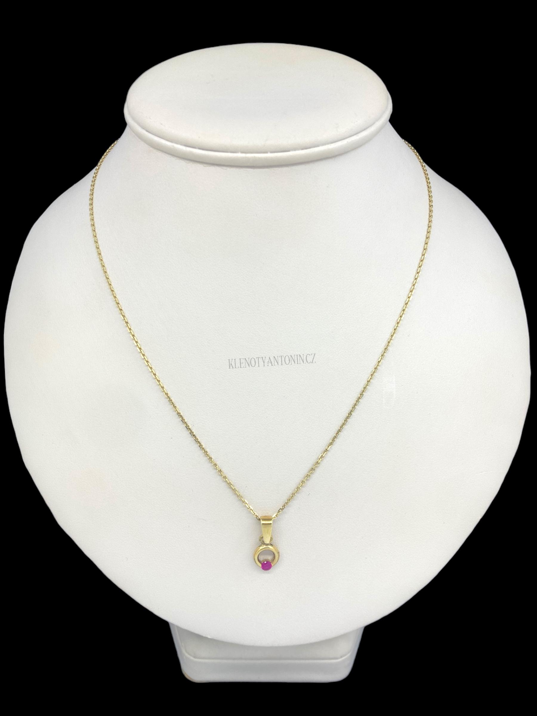 Zlatý přívěsek s růžovým kamenem 177814 (Au 585/1000, 1,05g)