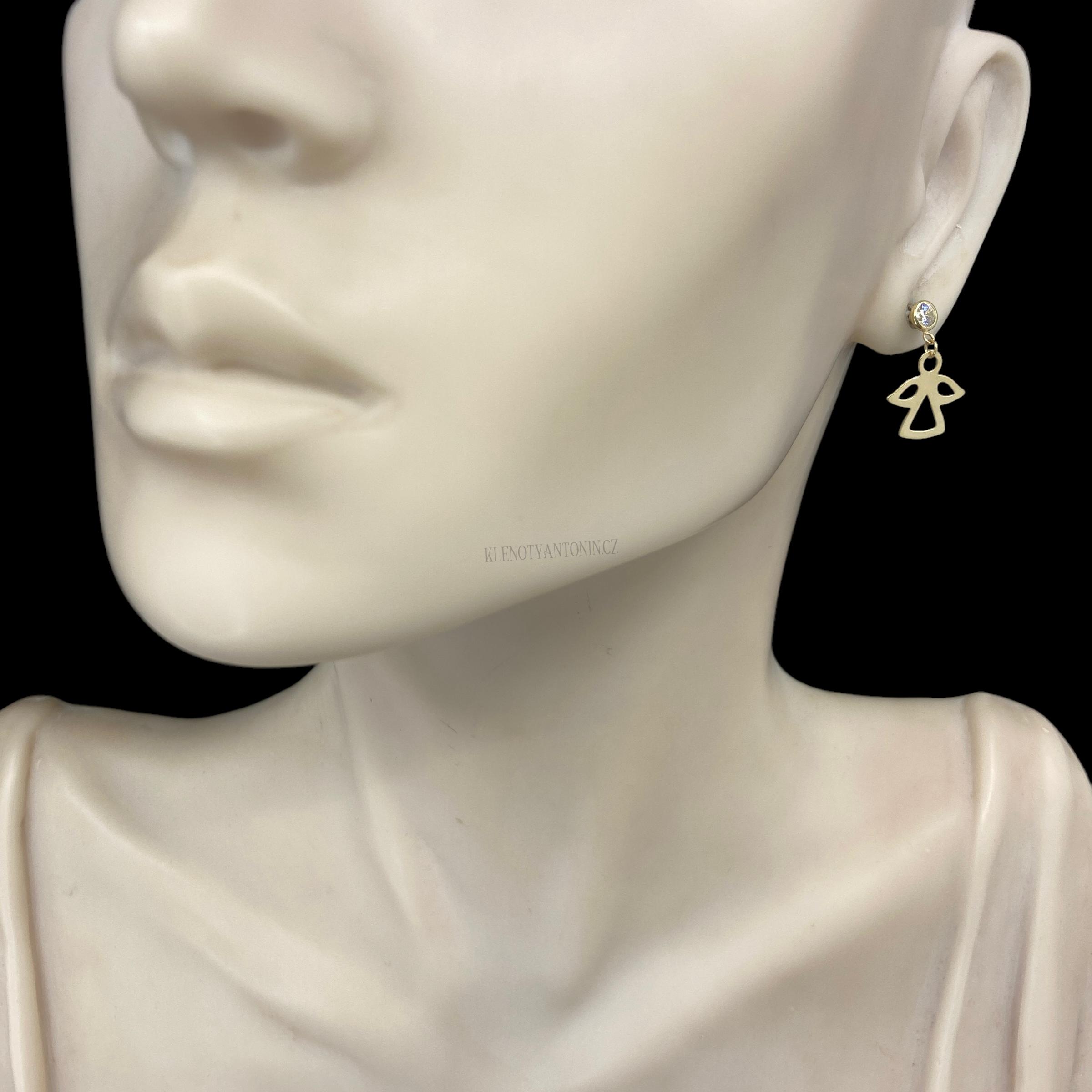 Zlaté náušnice pecky Andělíčci se zirkony 195632 (Au 585/1000, 0,93g)