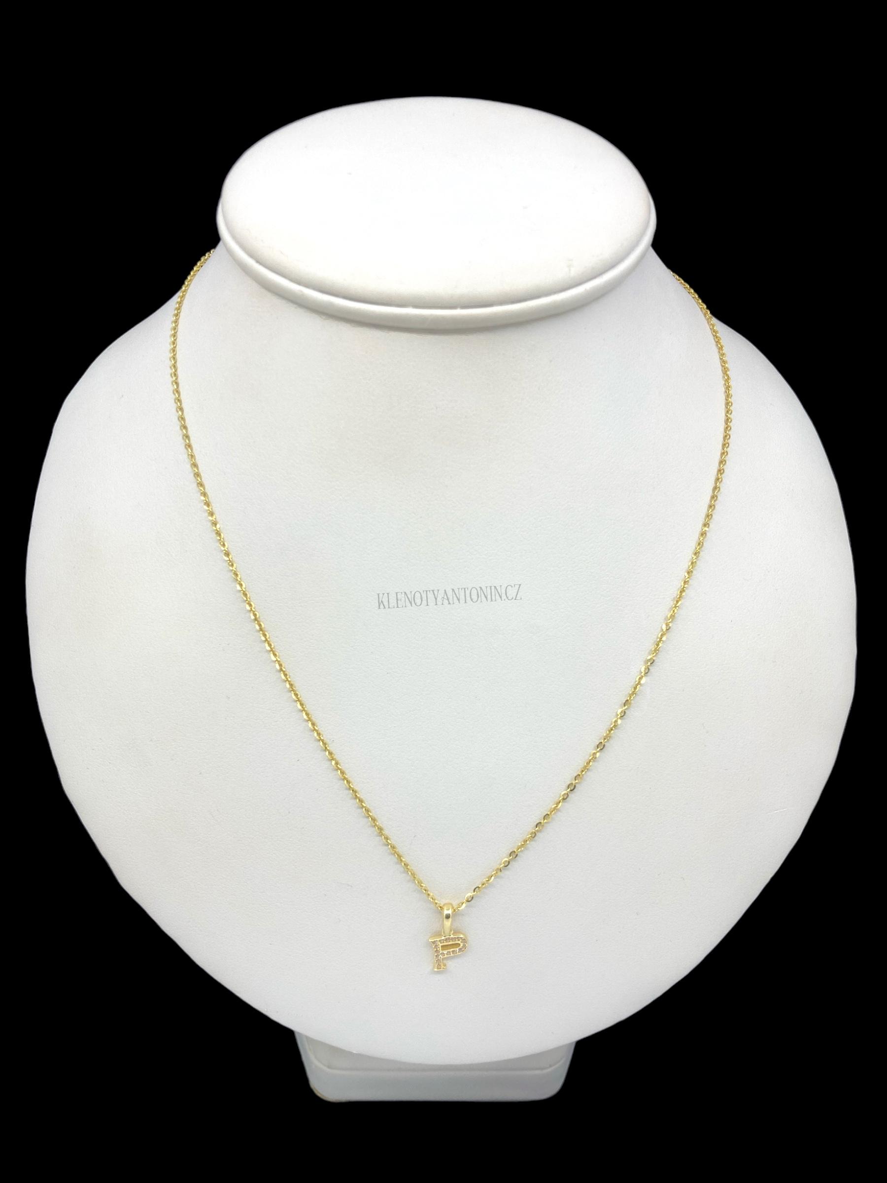 Zlatý přívěsek písmeno P se zirkony (Au 585/1000, 0,50g)