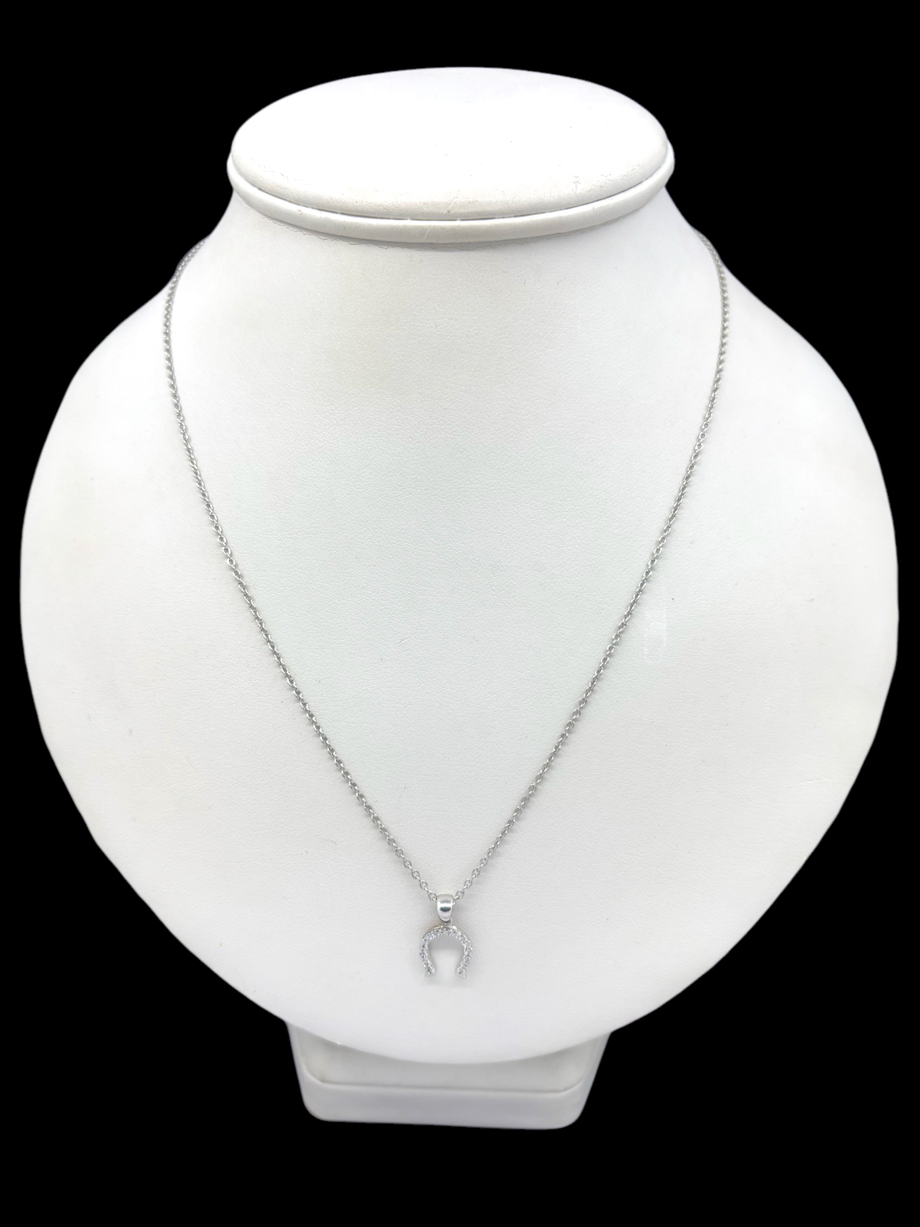 Přívěsek z bílého zlata podkova se zirkony 196745 (Au 585/1000, 0,68g)