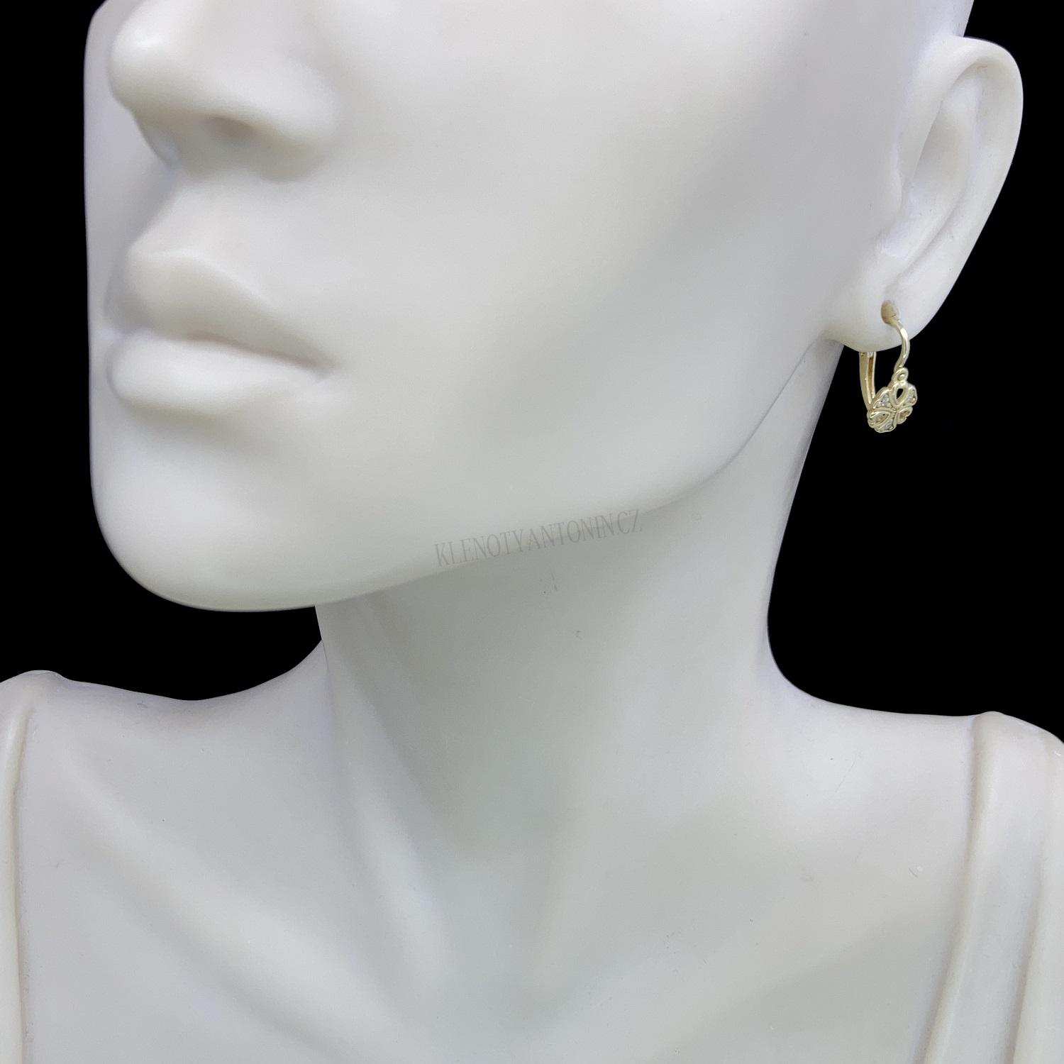 Zlaté dětské náušnice se zirkony (585/1000, 1,30g)