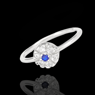 Stříbrný prsten s modrým kamenem a zirkony vel. 56, 288501 (Ag 925/1000)